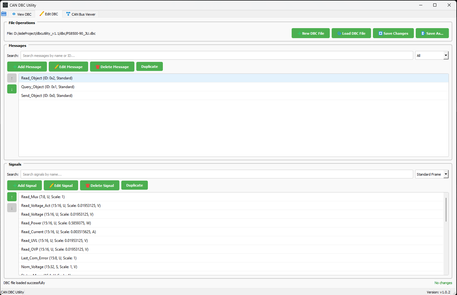 DBC Utility editor for modifying messages and signals inside a CAN DBC file
